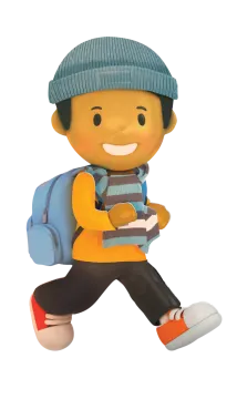 a little boy with a backpack and a cell