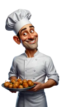 a cartoon chef holding a plate of food