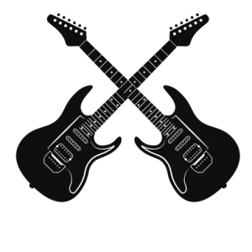 a black and white image of two guitars
