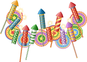 a group of colorful fireworkss with stars on them
