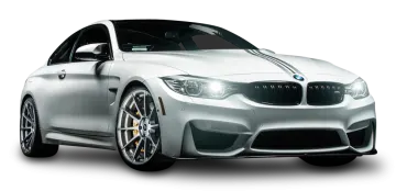 a white bmw car with the hood up