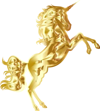 a golden unicorn on a white background