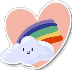 a heart shaped cloud with a rainbow on it