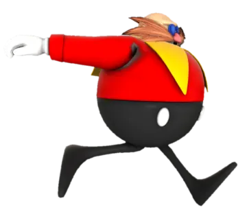 a cartoon character in a red jacket and black pants