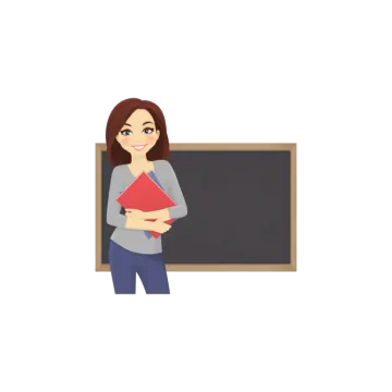 a woman standing in front of a blackboard