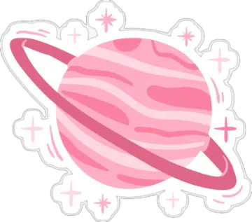 a pink and white saturn with stars around it