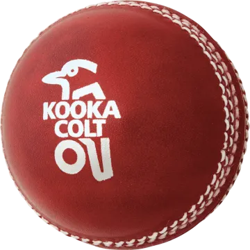 a red leather cricket ball with white stitching