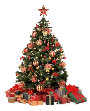a christmas tree with presents around it
