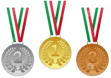 three gold, silver and bronze medals