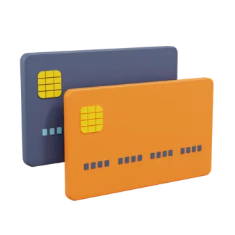 two credit cards, one orange and the other blue