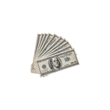 a stack of money on a white background