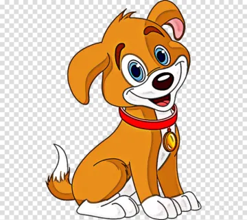 a cartoon dog with blue eyes and a red collar