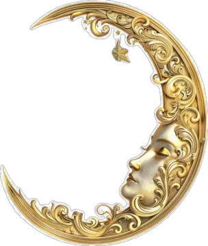 a gold crescent with a woman's face on it