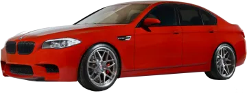 the front view of a red bmw