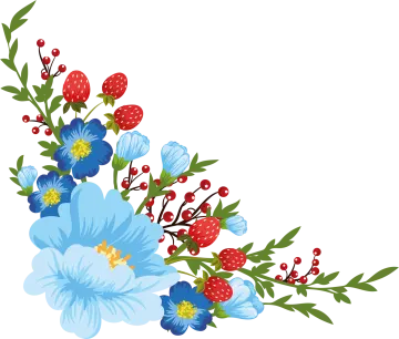 a floral border with blue flowers and berries