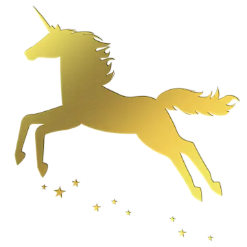a golden unicorn on a white background