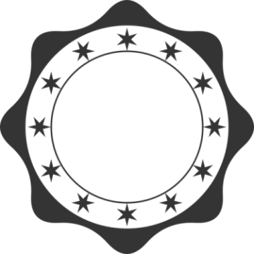 a black and white circle with stars around it