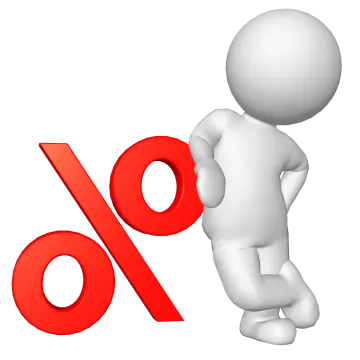 a 3d character holding a percent sign