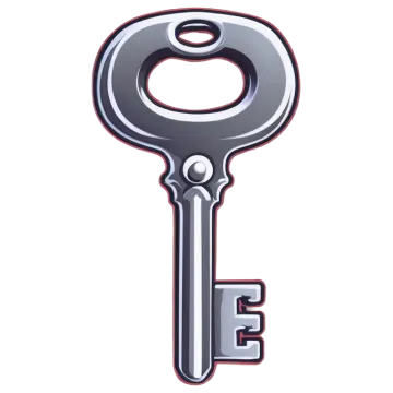 a silver key on a white background