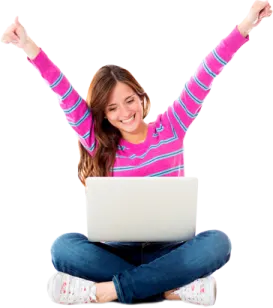 a woman sitting on the floor with her laptop