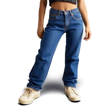 a young girl wearing jeans and sneakers
