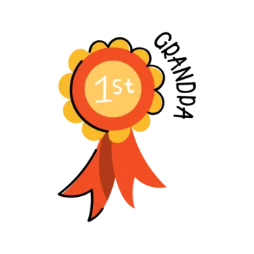 a red ribbon with the number 1 on it