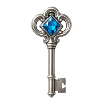 a key with a blue crystal stone in the middle