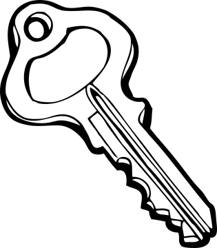 a black and white drawing of a key