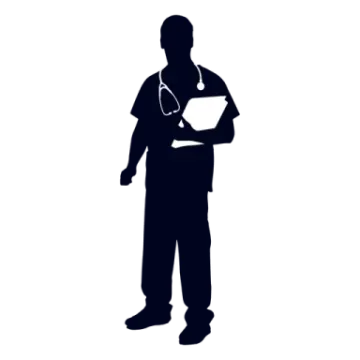 a silhouette of a doctor standing with his arms crossed