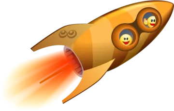 a cartoon rocket flying through the air