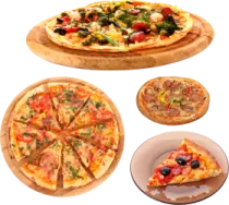 three pizzas with different toppings on them