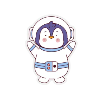 a cartoon penguin wearing an astronaut suit