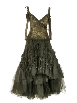 a black and gold dress on a white background