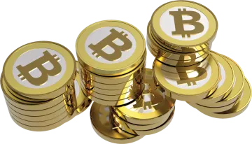 a pile of gold bitcoin coins