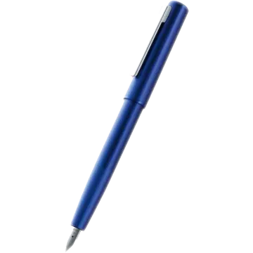 a blue ballpoint pen on a white background
