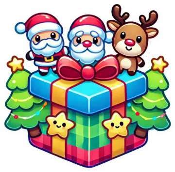a christmas gift box with santa claus and reindeers
