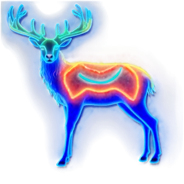 a drawing of a deer with glowing ants