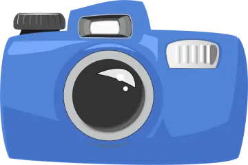 a blue camera on a white background