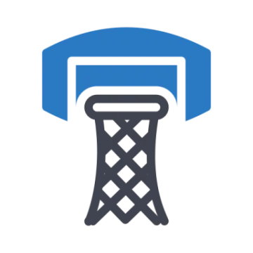 a blue and white icon of a basketball hoop
