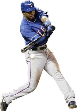 a baseball player swinging a bat at a ball