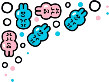 a white background with blue and pink hearts