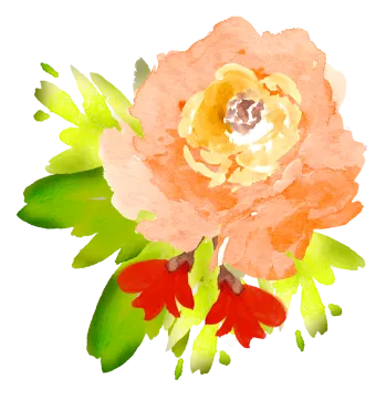 a painting of a flower with green leaves