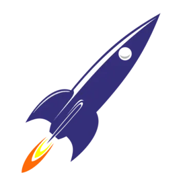 a blue and orange rocket with a white background
