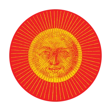 a red and yellow circle with an image of a face
