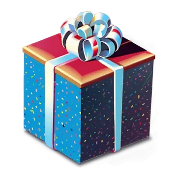 a blue gift box with a red and white bow