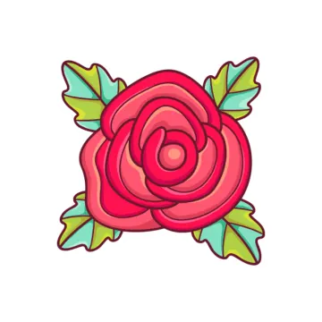 a red rose with green leaves on it