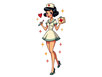 a cartoon nurse with a heart on her chest
