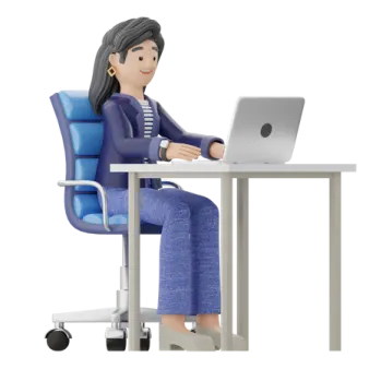 a woman sitting at a desk with her laptop