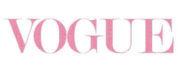 the word vogue written in pink on a white background