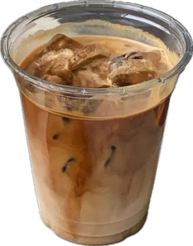 a cup of iced coffee with ice in it